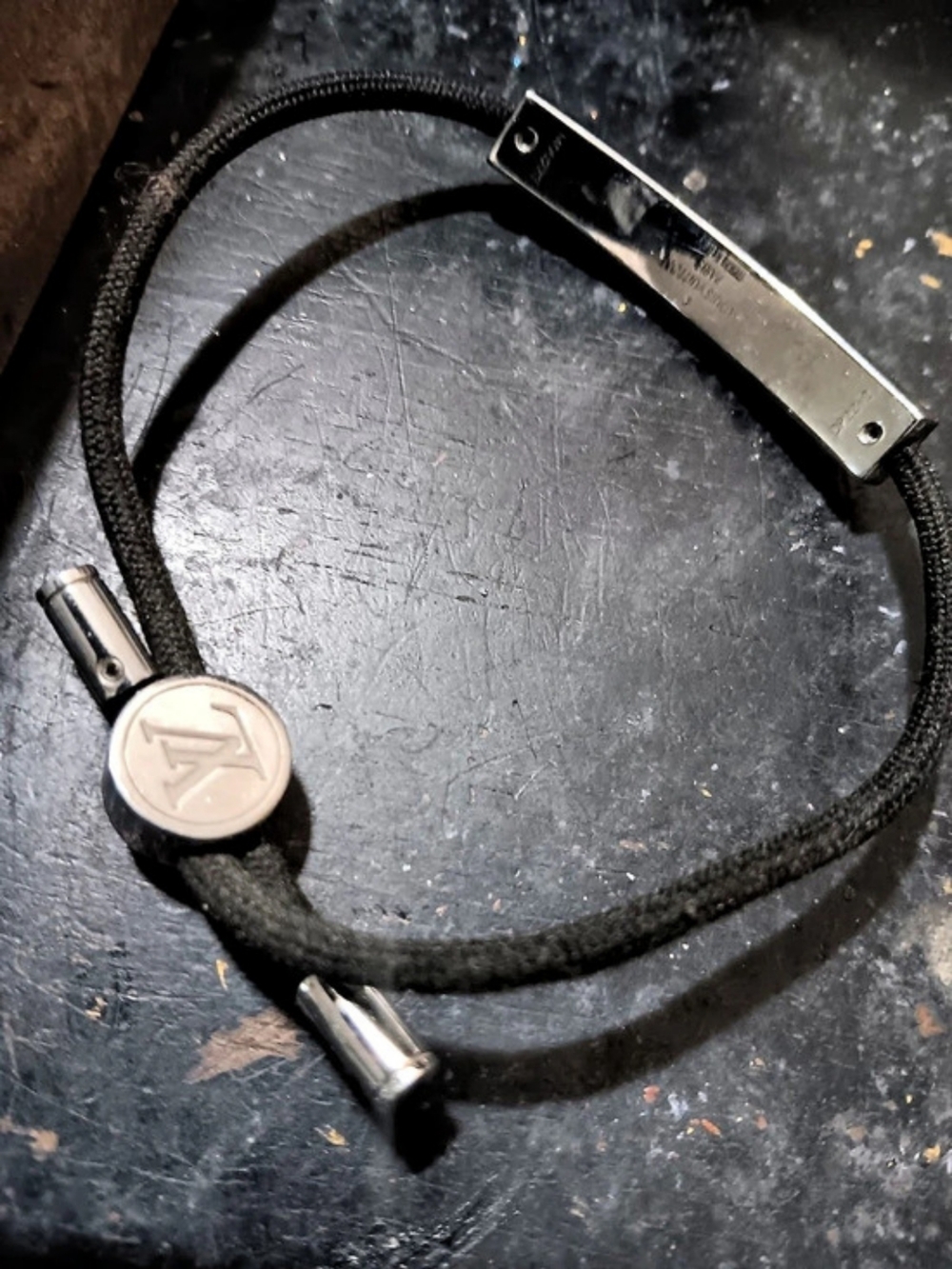 Louis Vuitton LV Space Bracelet Black Cord Silver-Tone Hardware